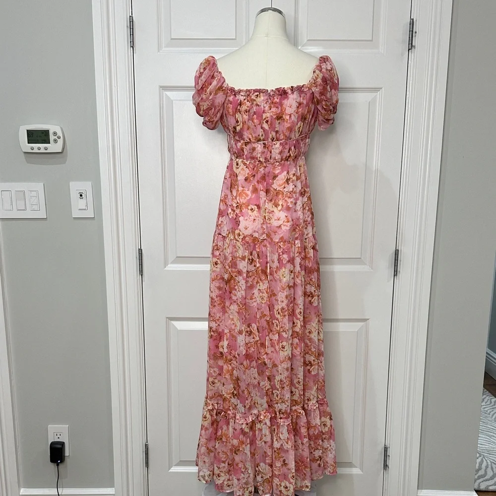 ASTR The Label Roseline Floral Pink Cottagecore Vacation Boho Maxi Dress Size S